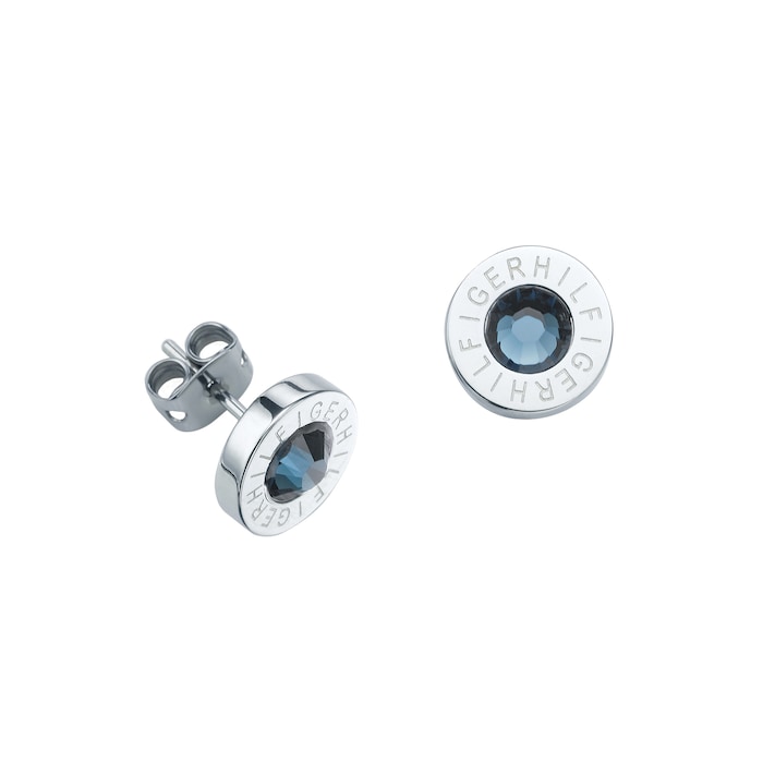 Tommy Hilfiger Stainless Steel Hilfiger Blue Crystal Stud Earrings