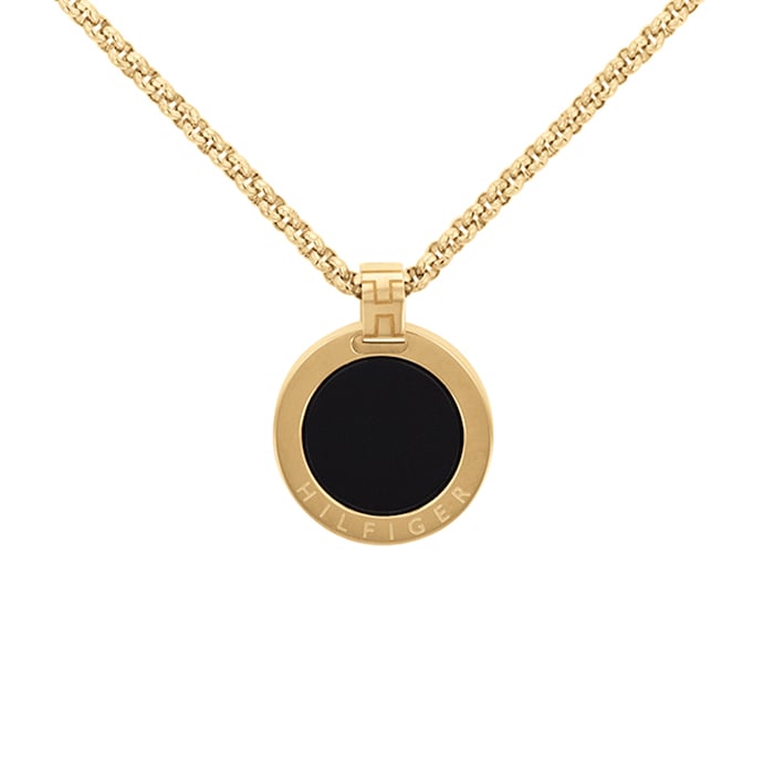 Tommy Hilfiger Yellow Gold Coloured Iconic Circle Onyx Pendant