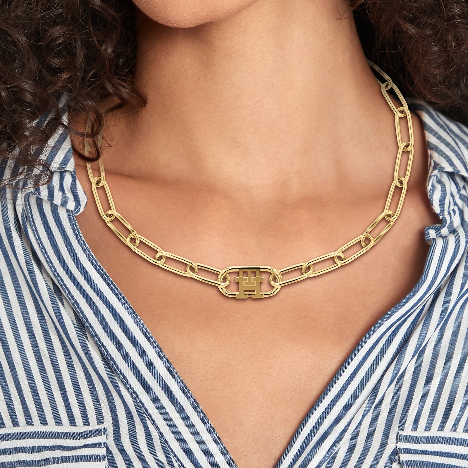 Tommy Hilfiger Yellow Gold Coloured Monogram Short Chain Necklace
