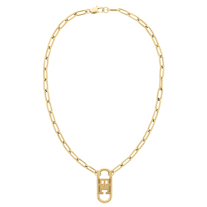 Tommy Hilfiger Yellow Gold Coloured Monogram Long Chain Pendant