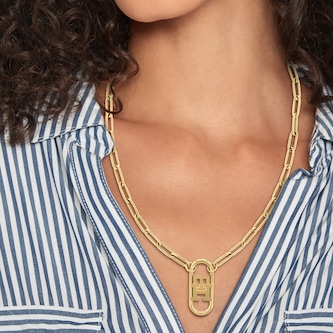 Tommy Hilfiger Yellow Gold Coloured Monogram Long Chain Pendant Tommy Hilfiger Yellow Gold Coloured Monogram Long Chain Pendant