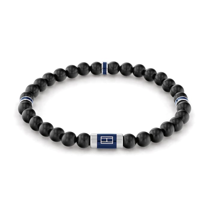 Tommy Hilfiger Stainless Steel Gents Black Wood Beaded Bracelet