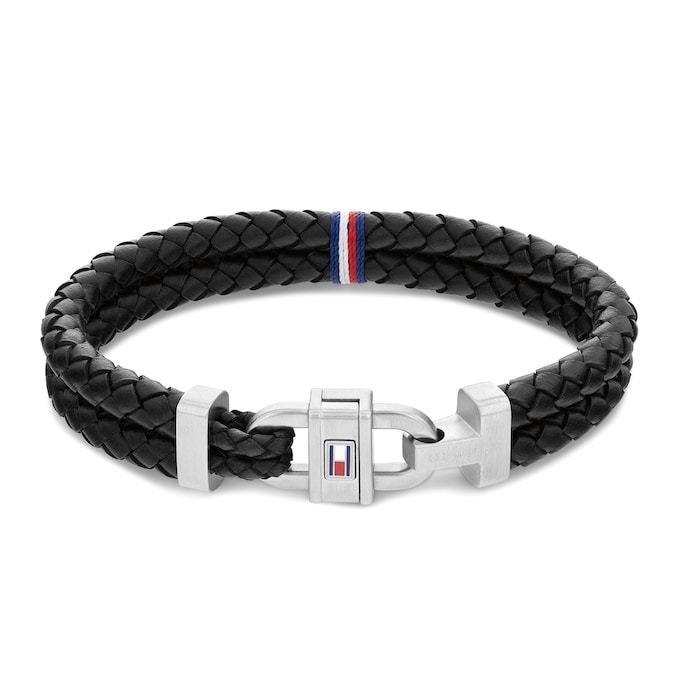 Tommy Hilfiger Stainless Steel Gents Black Braided Leather Bracelet