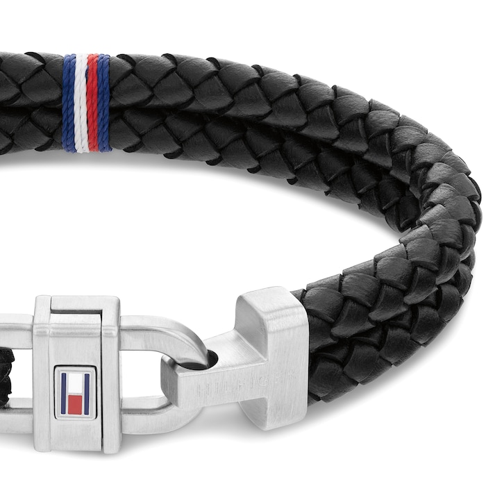 Tommy Hilfiger Stainless Steel Gents Black Braided Leather Bracelet