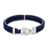 Tommy Hilfiger Stainless Steel Gents Navy Braided Leather Bracelet
