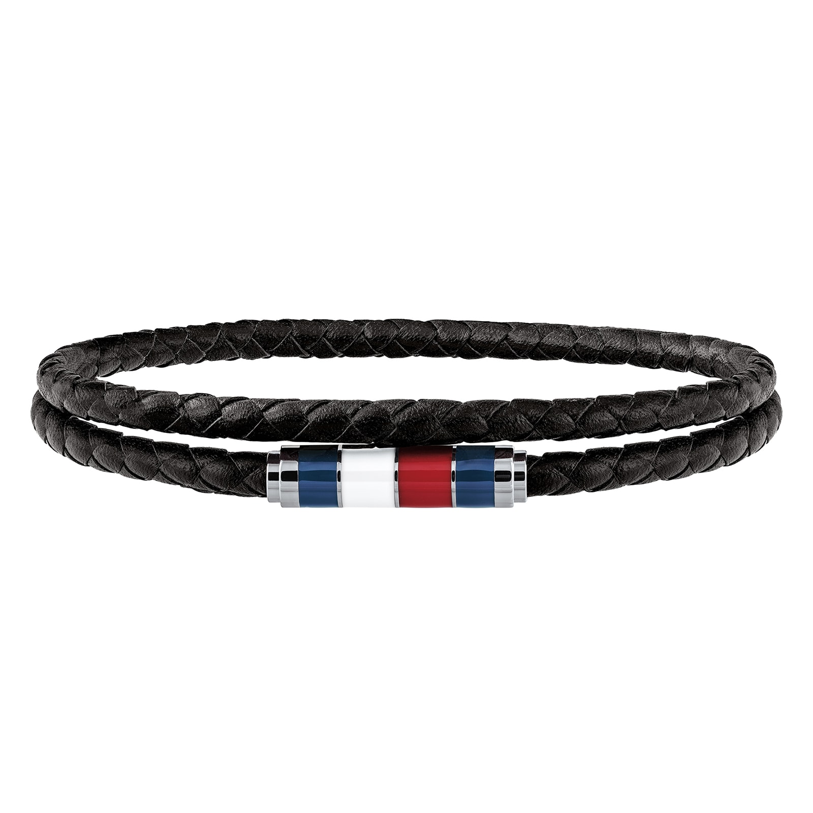 Tommy Hilfiger Stainless Steel Gents Black Leather Wrap Casual Bracelet