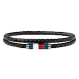 Tommy Hilfiger Stainless Steel Gents Black Leather Wrap Casual Bracelet