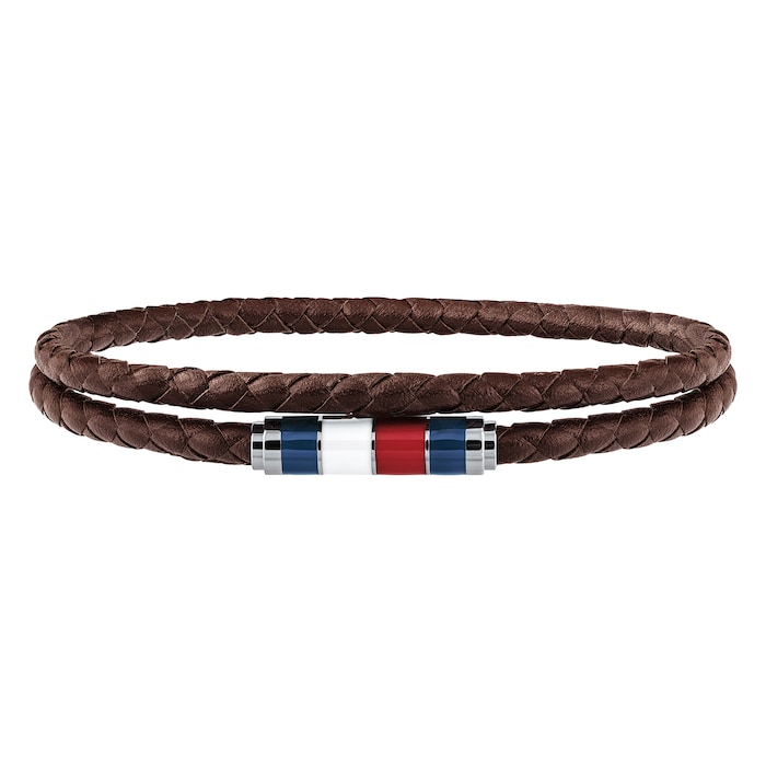 Tommy Hilfiger Stainless Steel Gents Brown Leather Wrap Casual Bracelet