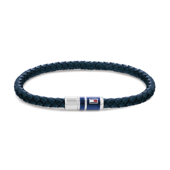 Tommy Hilfiger Stainless Steel Gents Blue Leather Braided Bracelet