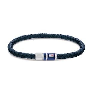 Tommy Hilfiger Stainless Steel Gents Blue Leather Braided Bracelet