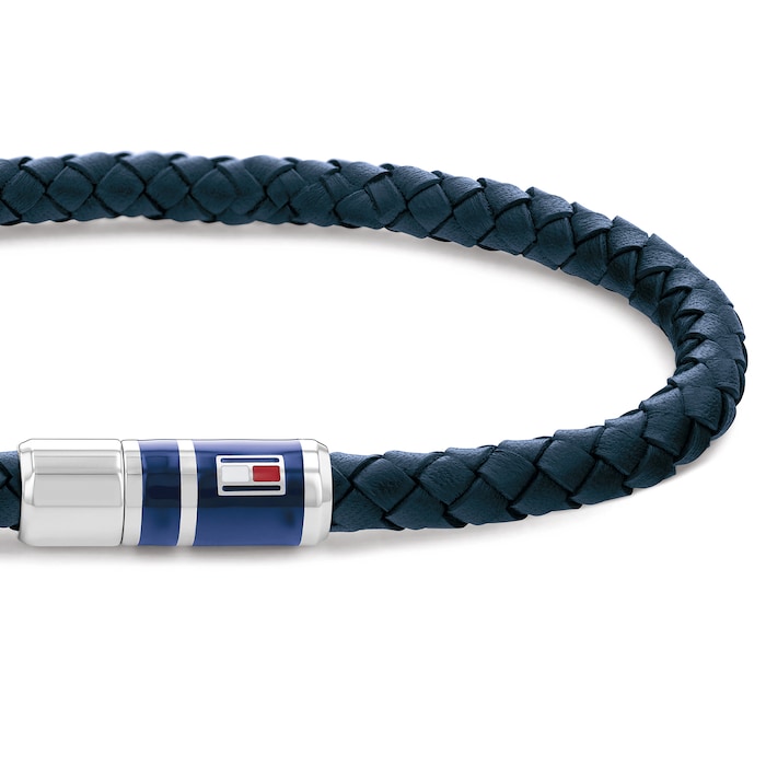 Tommy Hilfiger Stainless Steel Gents Blue Leather Braided Bracelet