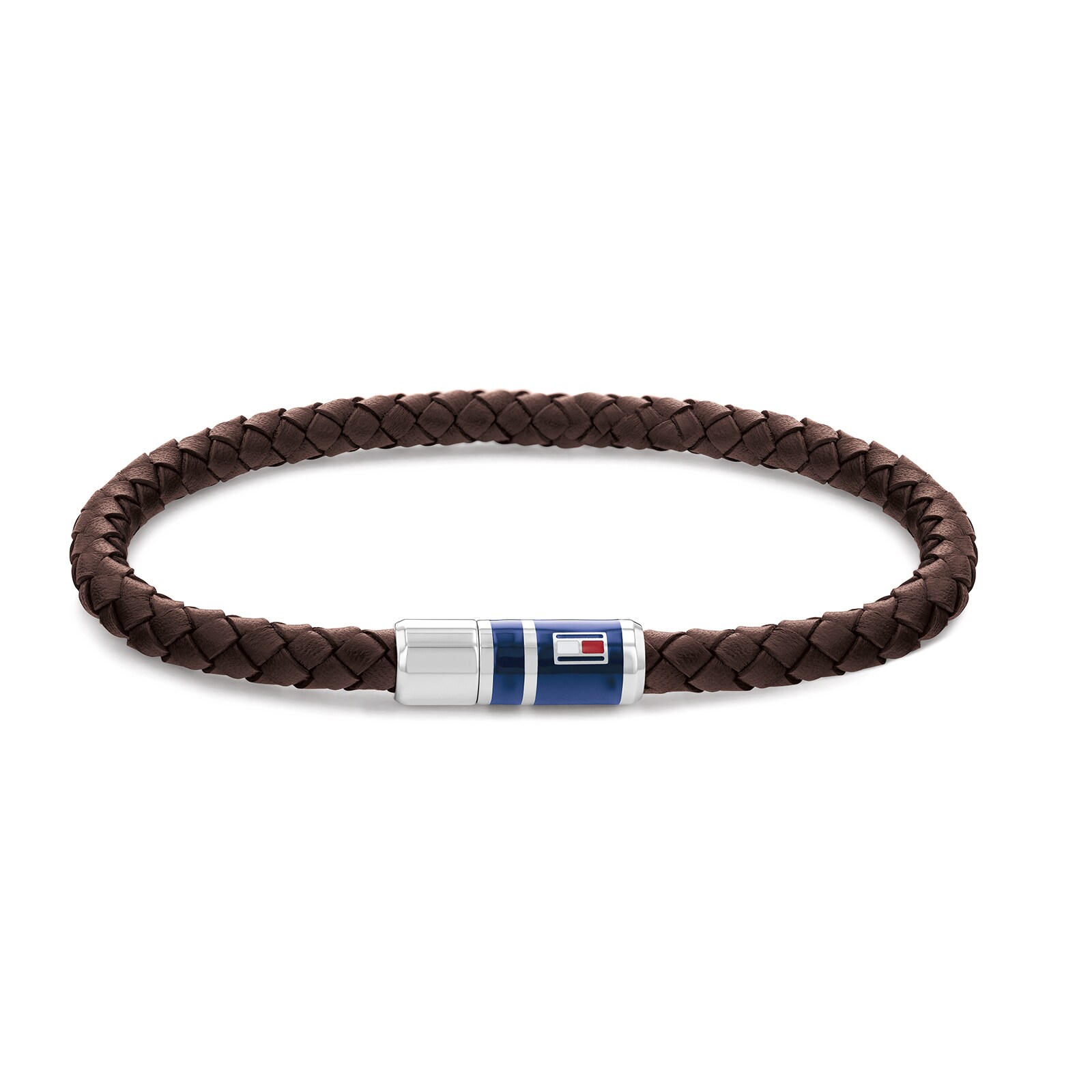 Tommy Hilfiger Stainless Steel Gents Brown Leather Braided Bracelet ...