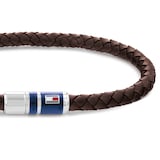 Tommy Hilfiger Stainless Steel Gents Brown Leather Braided Bracelet