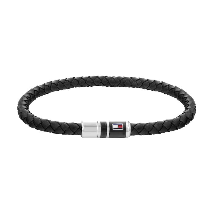 Tommy Hilfiger Stainless Steel Gents Black Leather Braided Bracelet
