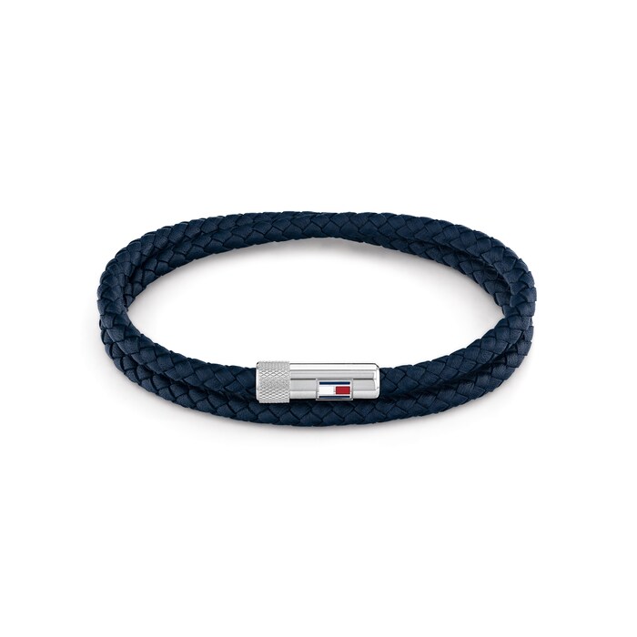 Tommy Hilfiger Stainless Steel Gents Navy Leather Wrap Casual Bracelet