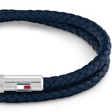 Tommy Hilfiger Stainless Steel Gents Navy Leather Wrap Casual Bracelet