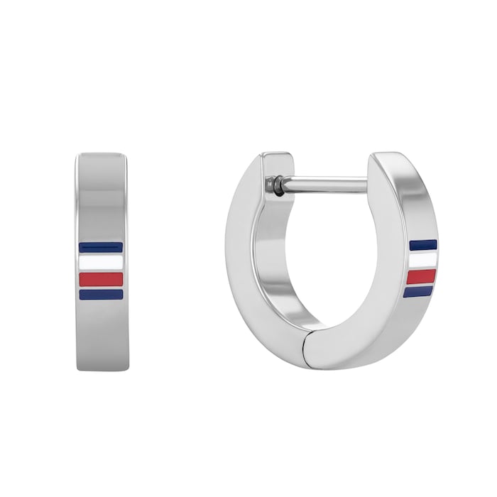 Tommy Hilfiger Stainless Steel Gents TH Stripe Huggie Earrings