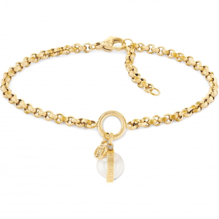 Tommy Hilfiger Ladies Gold Coloured Hanging Pearl Bracelet