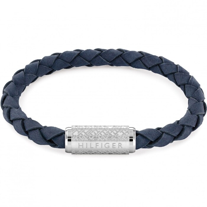 Tommy Hilfiger Mens Blue Leather Braided Bracelet