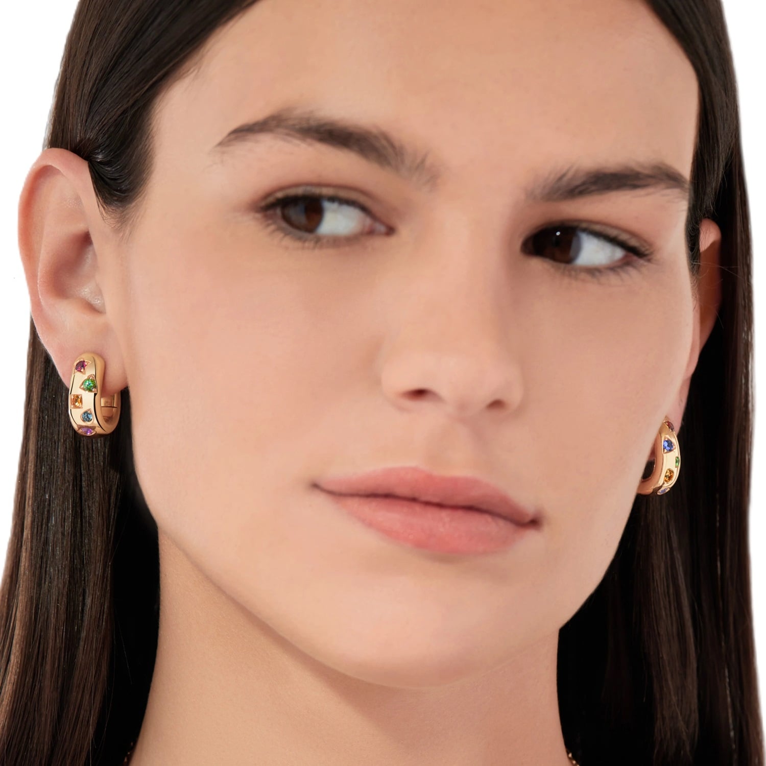 Pomellato Iconica 18ct Rose Gold Multi Stone Hoop Earrings