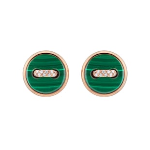Pomellato Pom Pom Dot 18ct Rose Gold Malachite & 0.07ct Diamond Earrings