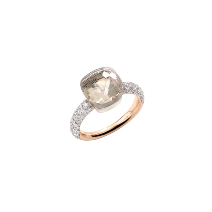 Pomellato 18K Rose Gold Nudo Classic Diamond & White Topaz Ring - Size 6.75