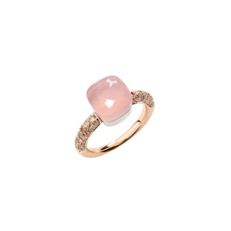 Pomellato 18K Rose Gold Nudo Petit Diamond, Rose Quartz & Chalcedony Ring - Size 6.25