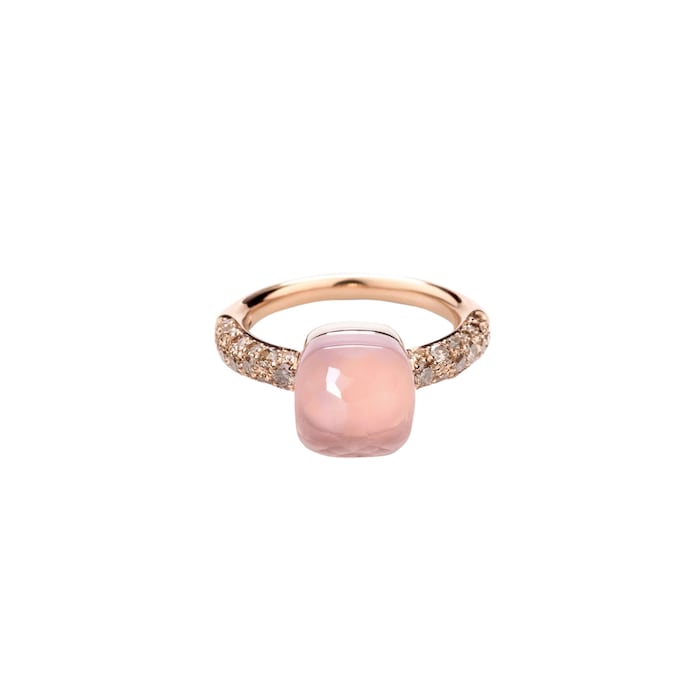 Pomellato 18K Rose Gold Nudo Petit Diamond, Rose Quartz & Chalcedony Ring - Size 6.25