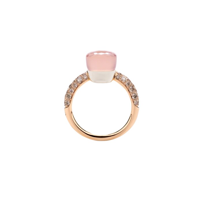 Pomellato 18K Rose Gold Nudo Petit Diamond, Rose Quartz & Chalcedony Ring - Size 6.25