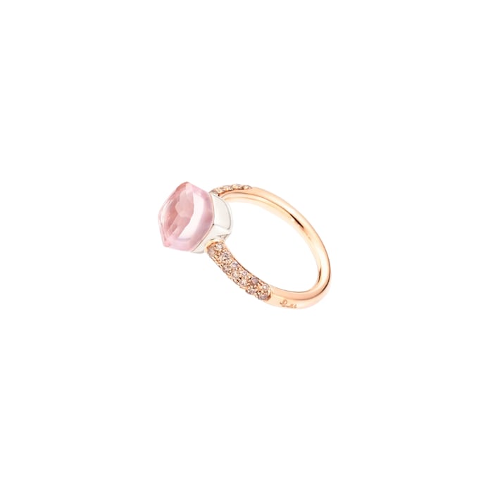 Pomellato 18K Rose Gold Nudo Petit Diamond, Rose Quartz & Chalcedony Ring - Size 6.25