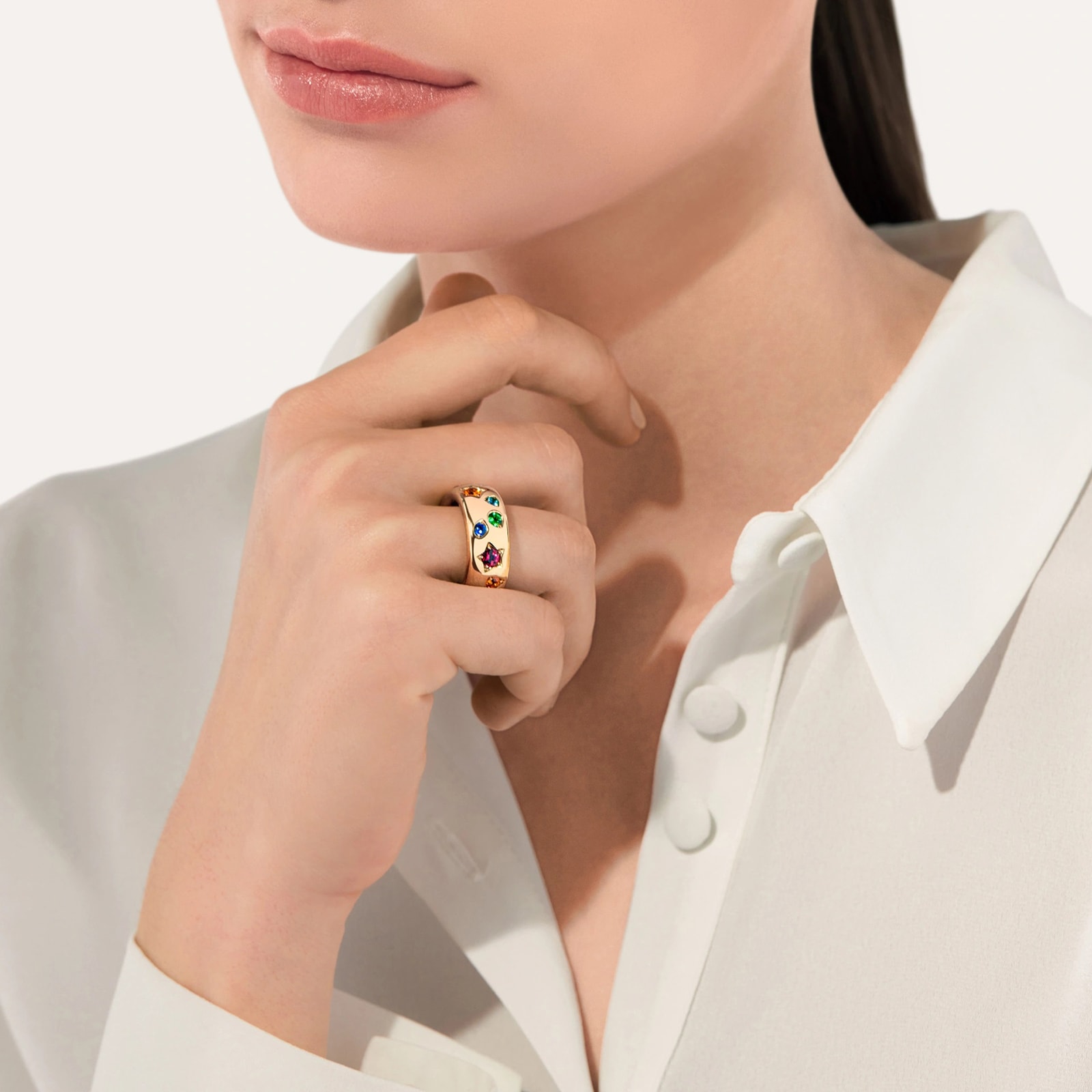 Pomellato 18K Rose Gold Iconica Medium Mixed Gemstone Ring - Size 7.25