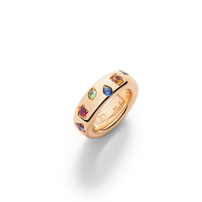 Pomellato 18K Rose Gold Iconica Slim Mixed Gemstone Ring - Size 6.25