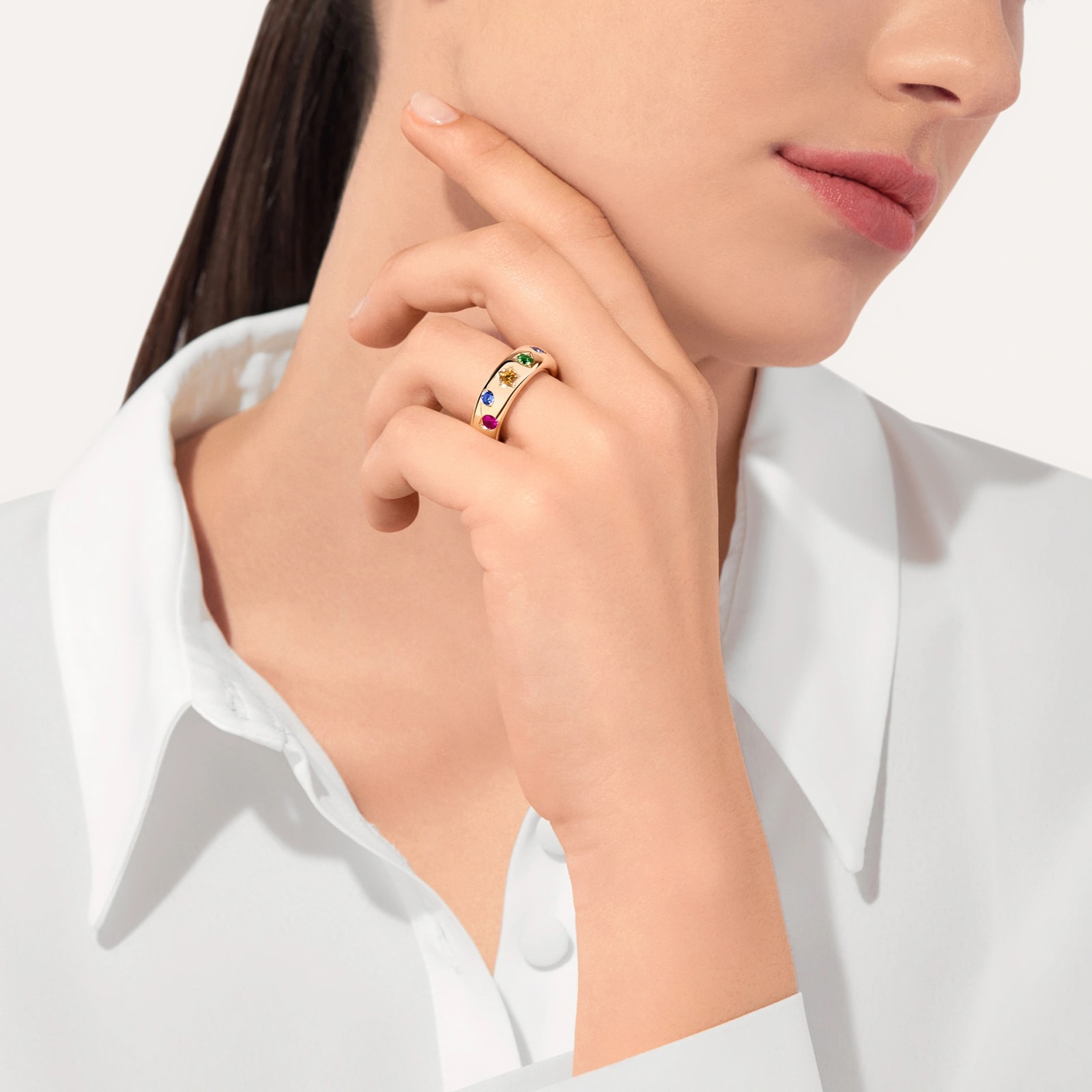 Pomellato 18K Rose Gold Iconica Slim Mixed Gemstone Ring - Size 6.25 Pomellato 18K Rose Gold Iconica Slim Mixed Gemstone Ring - Size 6.25