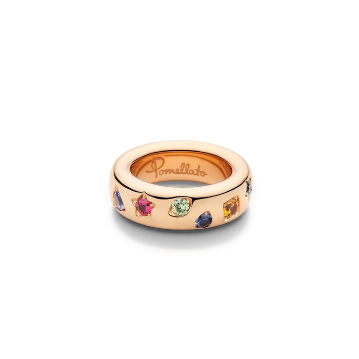 Pomellato 18K Rose Gold Iconica Slim Mixed Gemstone Ring - Size 6.25