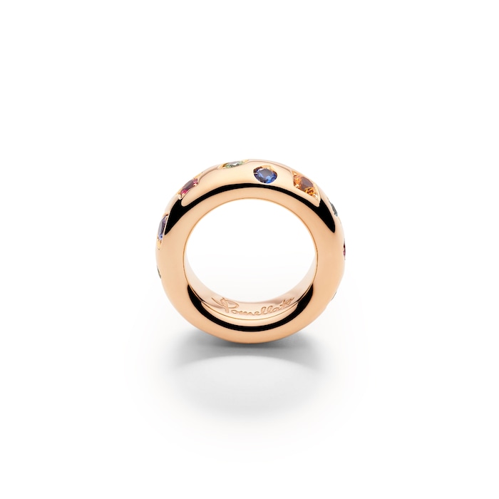 Pomellato 18K Rose Gold Iconica Slim Mixed Gemstone Ring - Size 6.25
