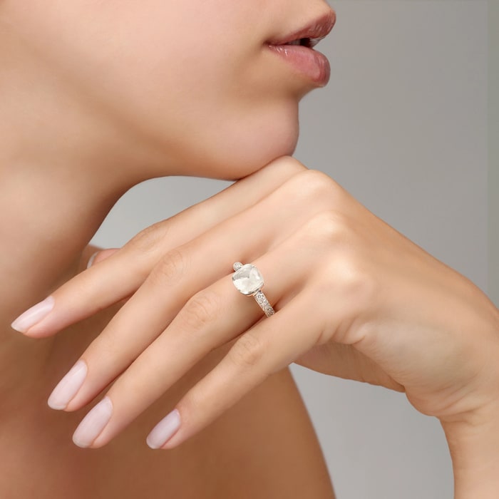 Pomellato 18K Rose & White Gold Nudo Petit Diamond & White Topaz Ring - Size 6.25