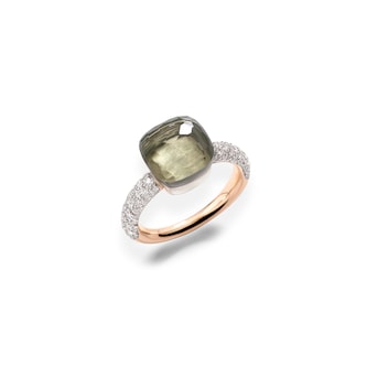 Pomellato 18K Rose & White Gold Nudo Classic Diamond & Prasiolite Ring - Size 7.25