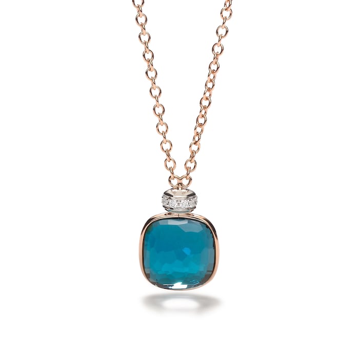 Pomellato 18K Rose & White Gold Nudo Classic Diamond & London Blue Topaz Pendant Necklace