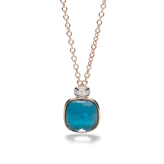 Pomellato 18K Rose & White Gold Nudo Classic Diamond & London Blue Topaz Pendant Necklace