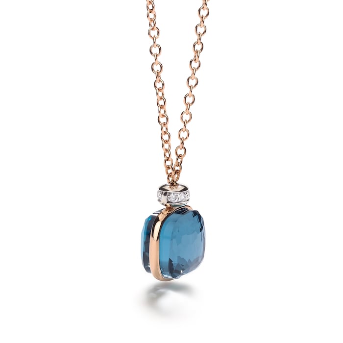 Pomellato 18K Rose & White Gold Nudo Classic Diamond & London Blue Topaz Pendant Necklace