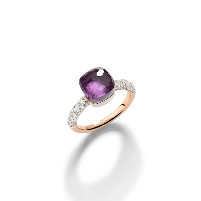 Pomellato 18K Rose & White Gold Nudo Petit Diamond & Amethyst Ring