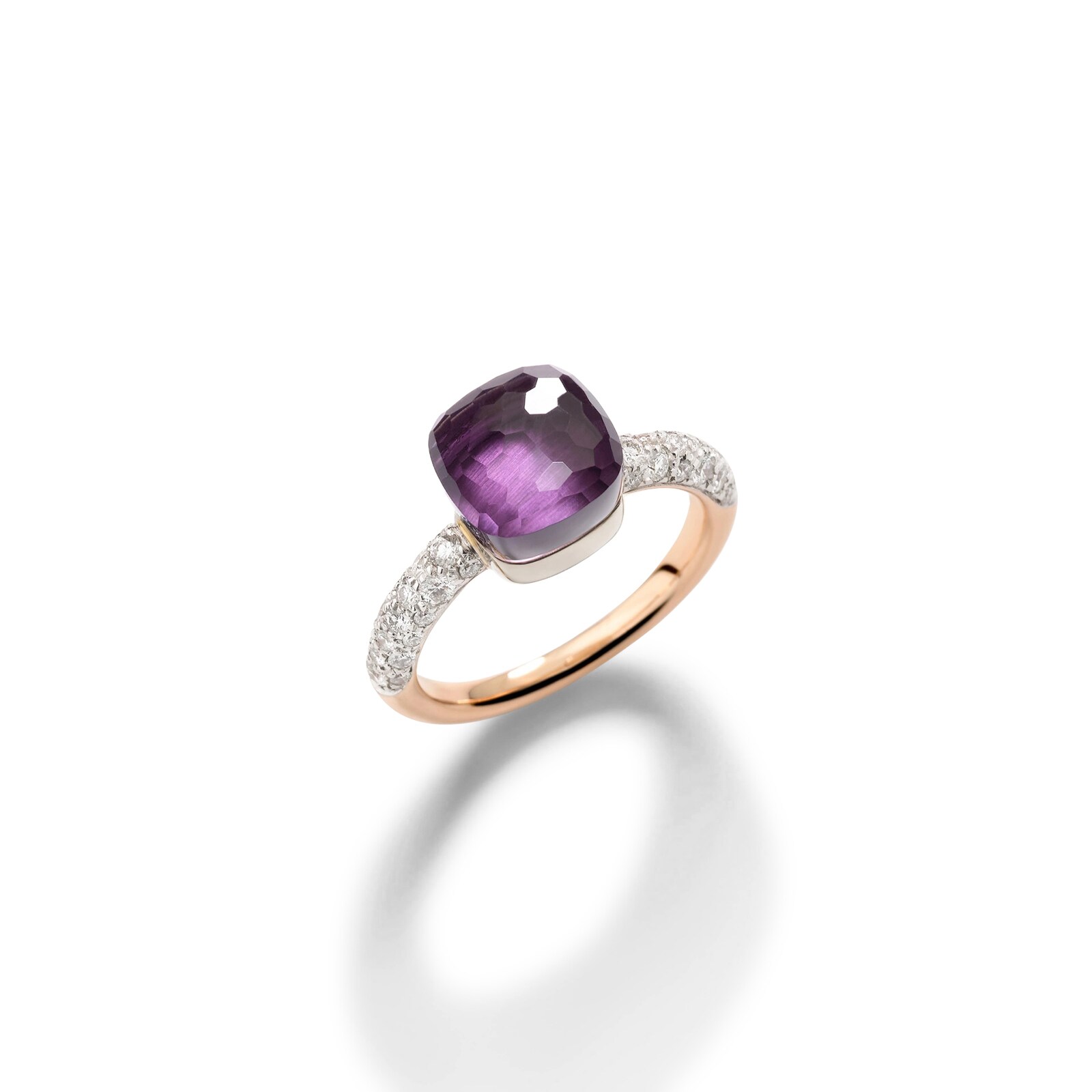 Pomellato 18K Rose & White Gold Nudo Petit Diamond & Amethyst Ring