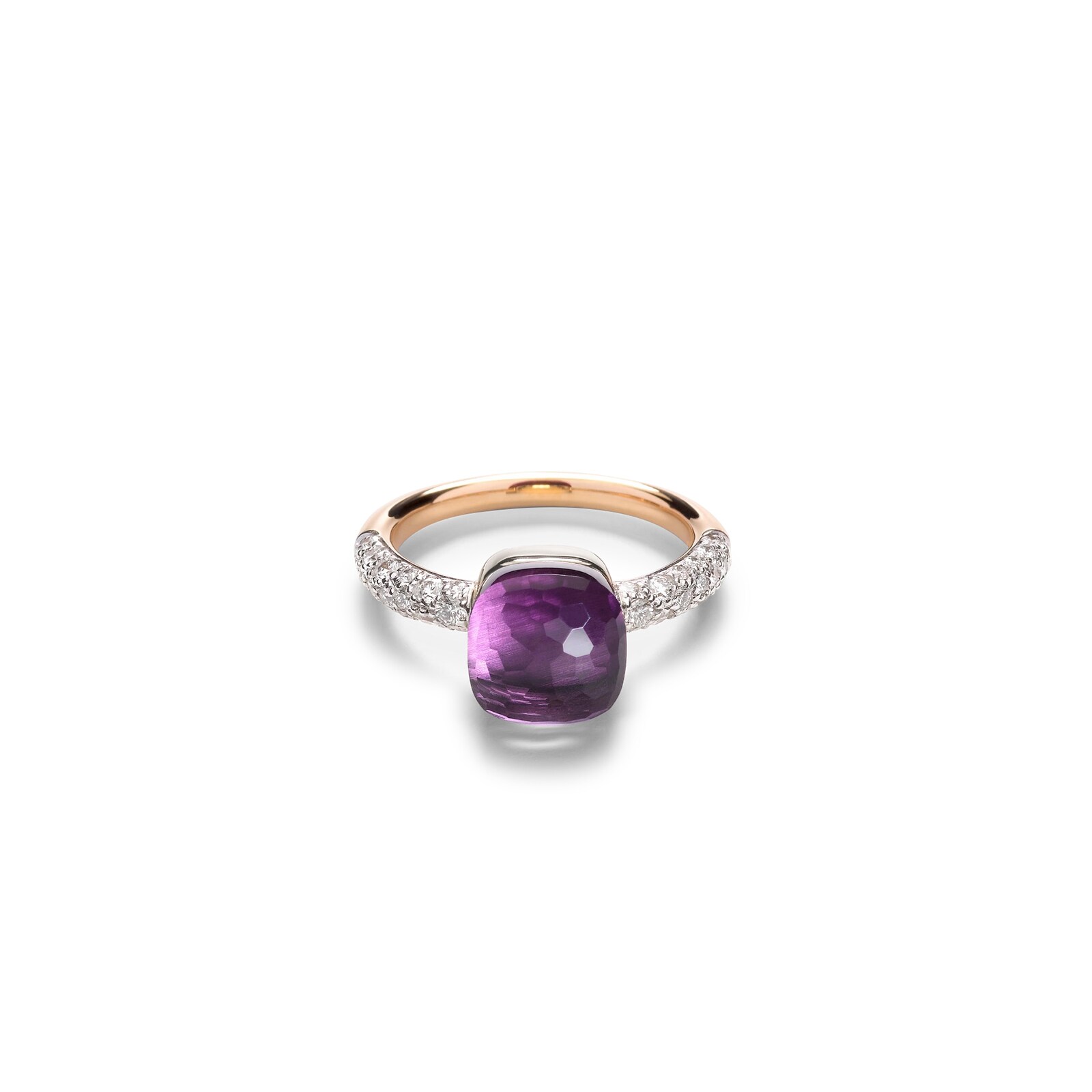 Pomellato 18K Rose & White Gold Nudo Petit Diamond & Amethyst Ring