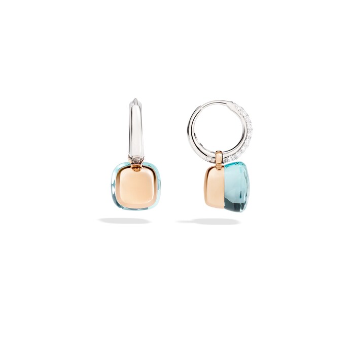 Pomellato Nudo 18ct Rose & White Gold Blue Topaz & 0.55ct Diamond Earrings