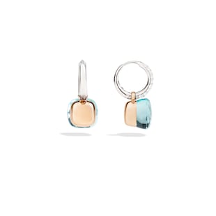 Pomellato Nudo 18ct Rose & White Gold Blue Topaz & 0.55ct Diamond Earrings