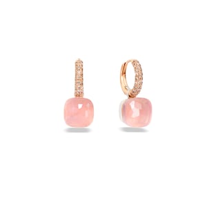 Pomellato Nudo 18ct Rose & White Gold Rose Quartz & 0.50ct Brown Diamond Earrings