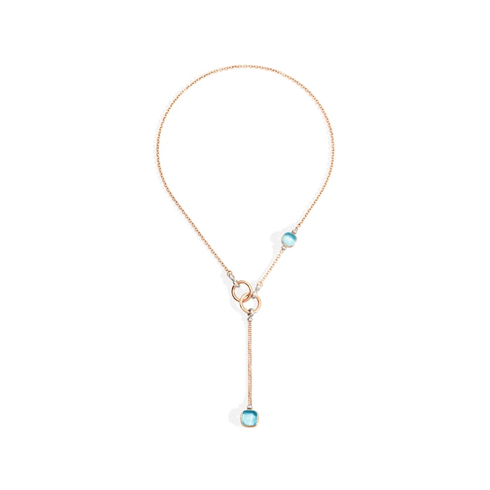 Pomellato Nudo 18ct Rose & White Gold Blue Topaz & 0.10ct Diamond Necklace