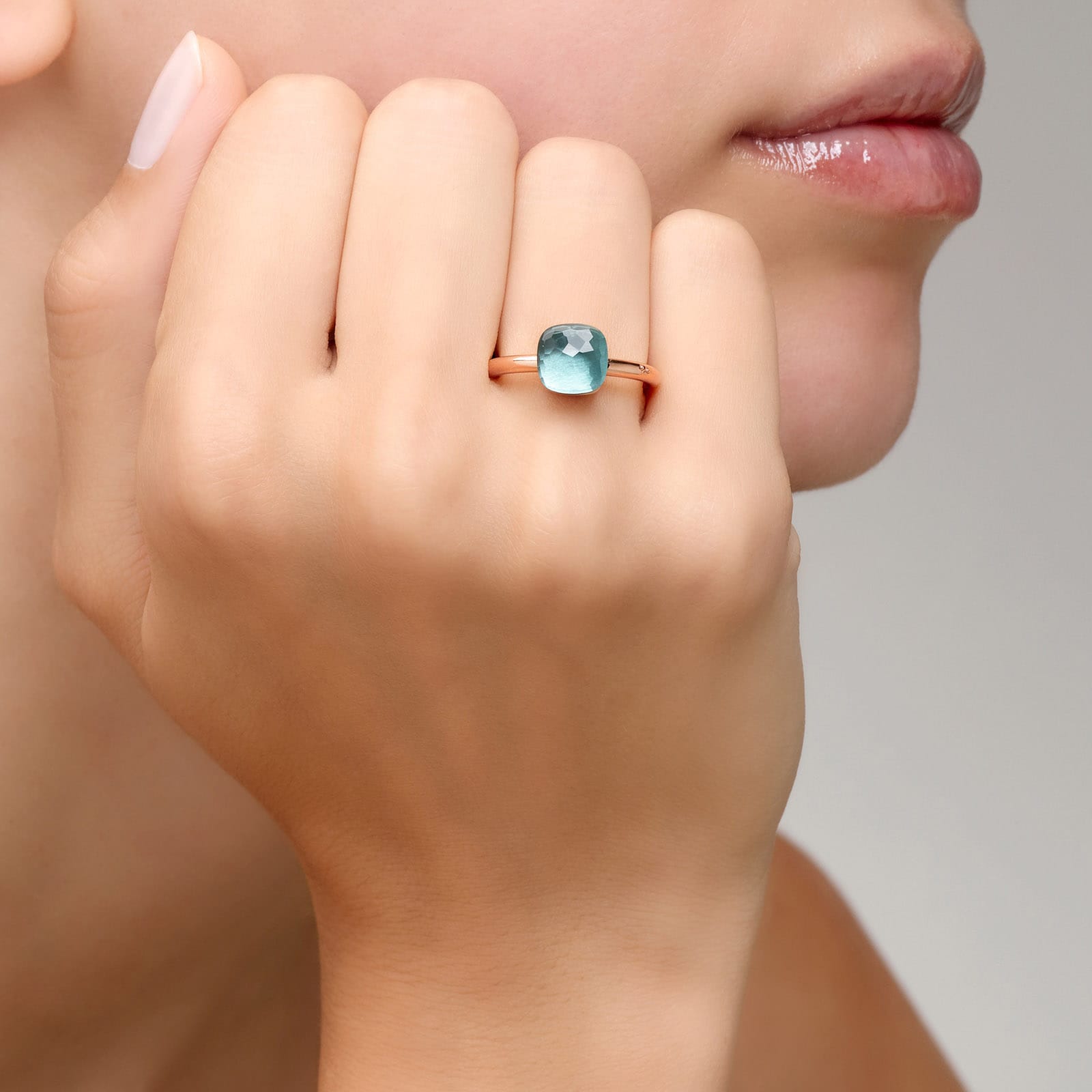 Pomellato Nudo Petit 18ct Rose & White Gold Blue Topaz Ring - Ring Size I