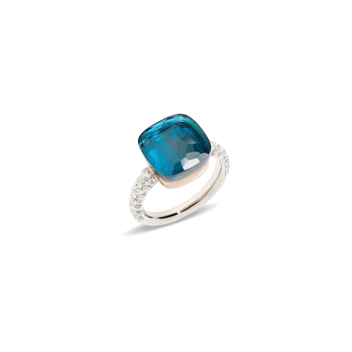 Pomellato Nudo Classic 18ct White & Rose Gold London Blue Topaz & 0.70ct Diamond Ring