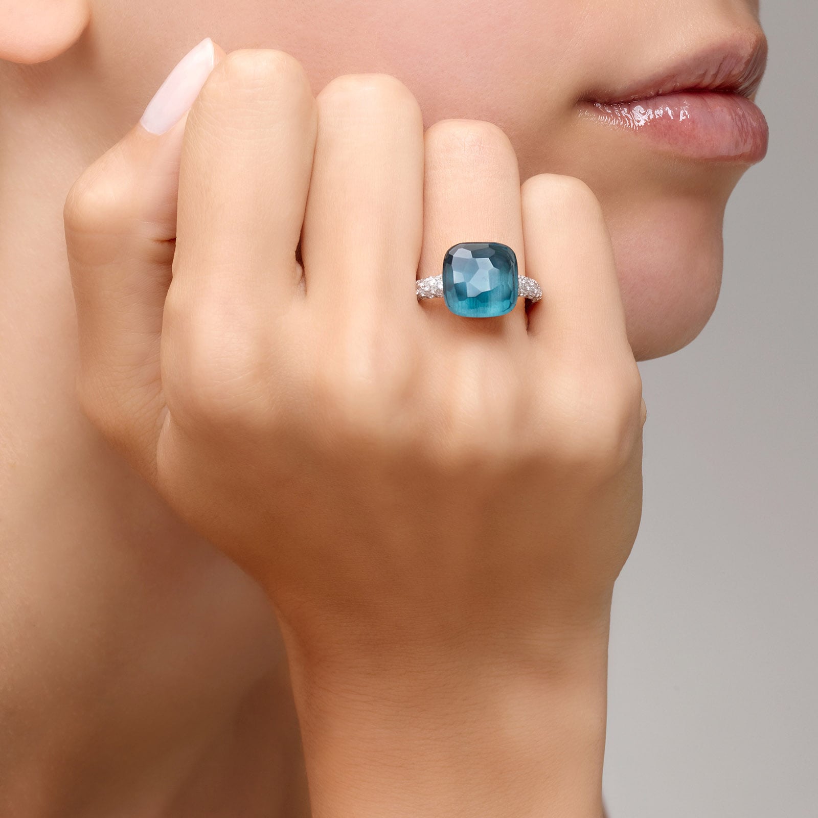 Pomellato Nudo Classic 18ct White & Rose Gold London Blue Topaz & 0.70ct Diamond Ring  - Ring Size P